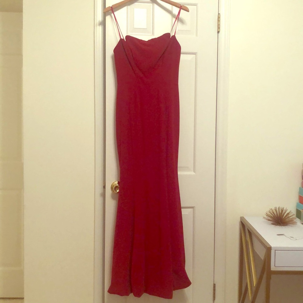 Red Jill Stuart strapless gown
